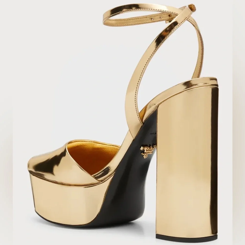 Sold Out Prada Plateau Platform Heeled Sandals in Gold Platino 36.5. Negotiable - Picture 5 of 7